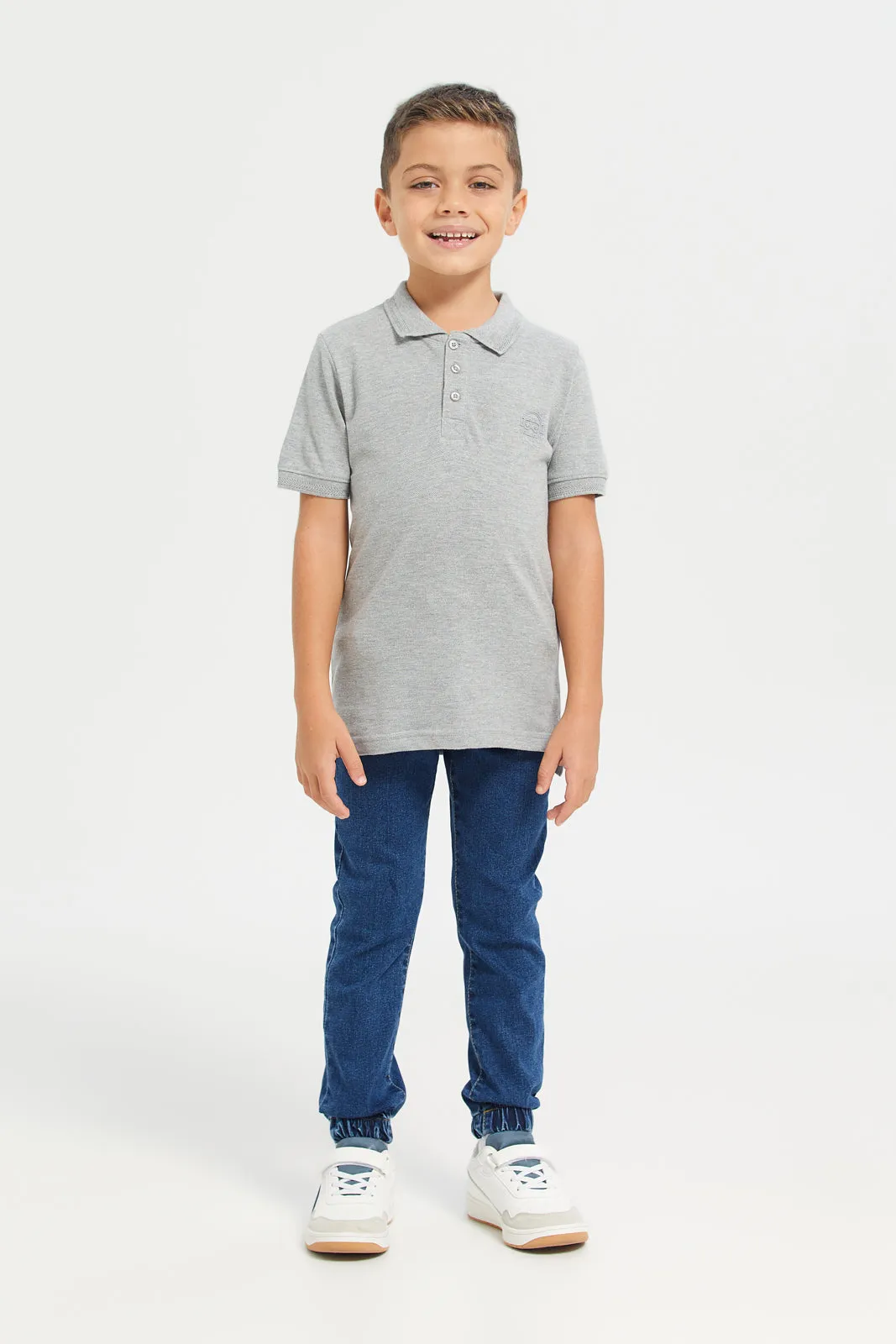 Boys Grey Embroidered Polo Shirt