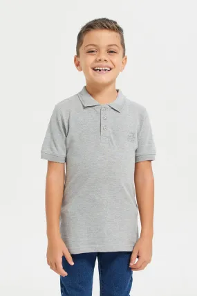 Boys Grey Embroidered Polo Shirt