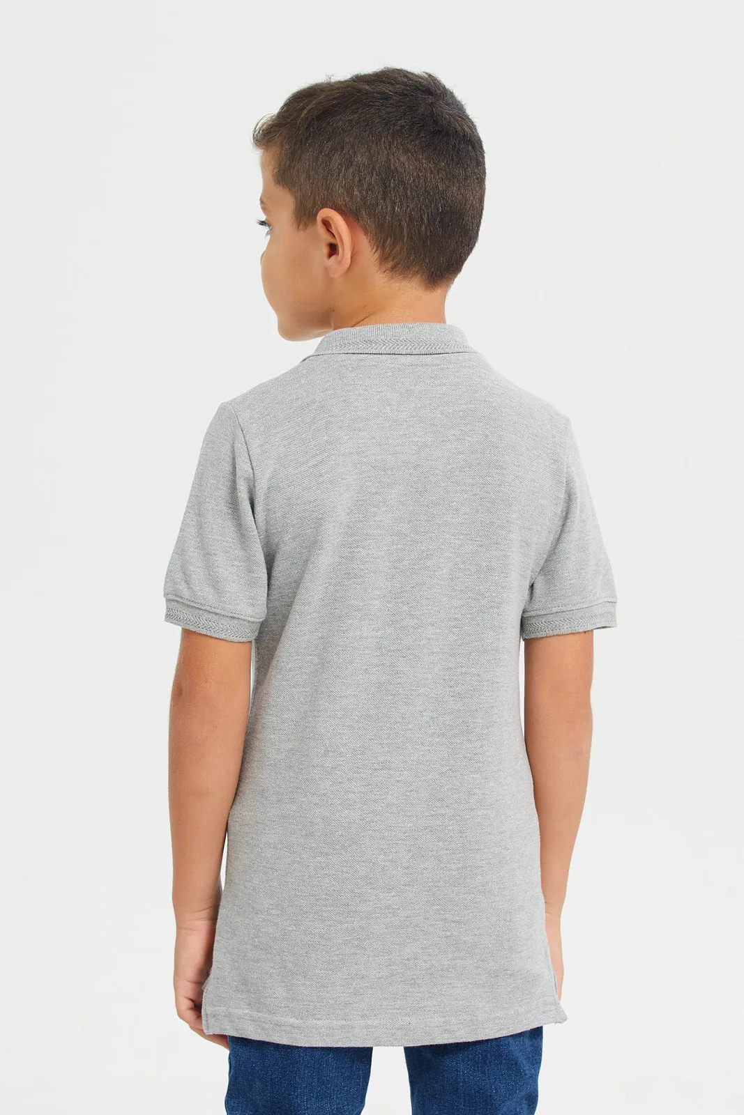 Boys Grey Embroidered Polo Shirt