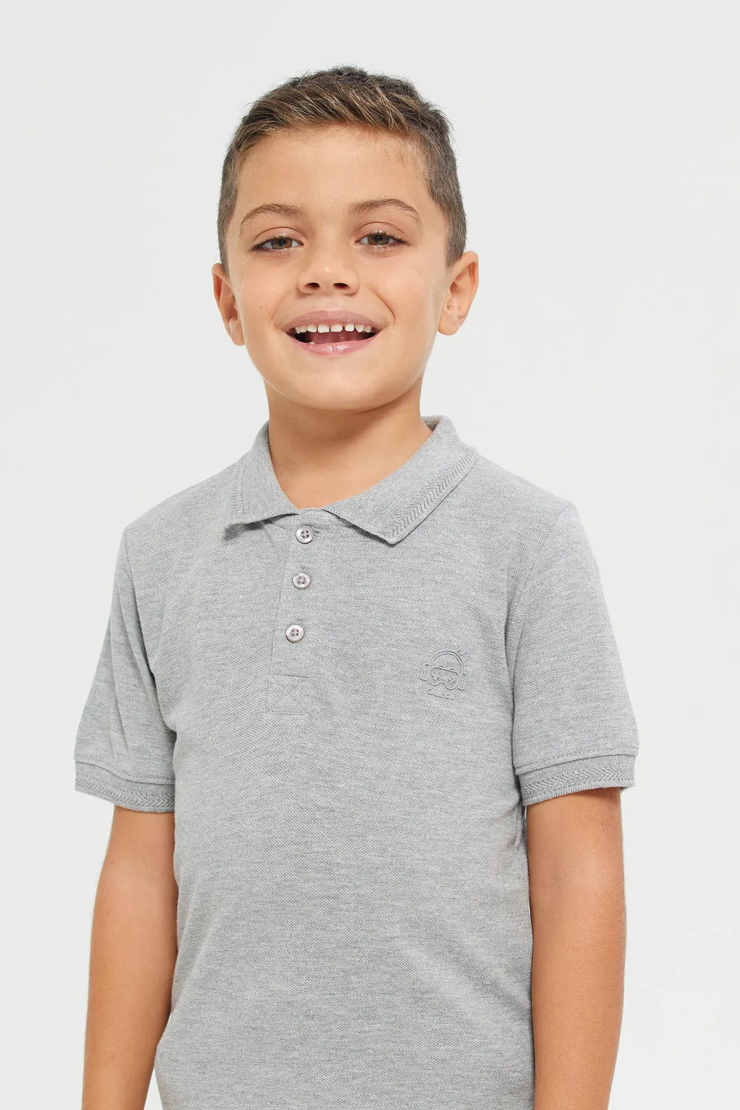 Boys Grey Embroidered Polo Shirt