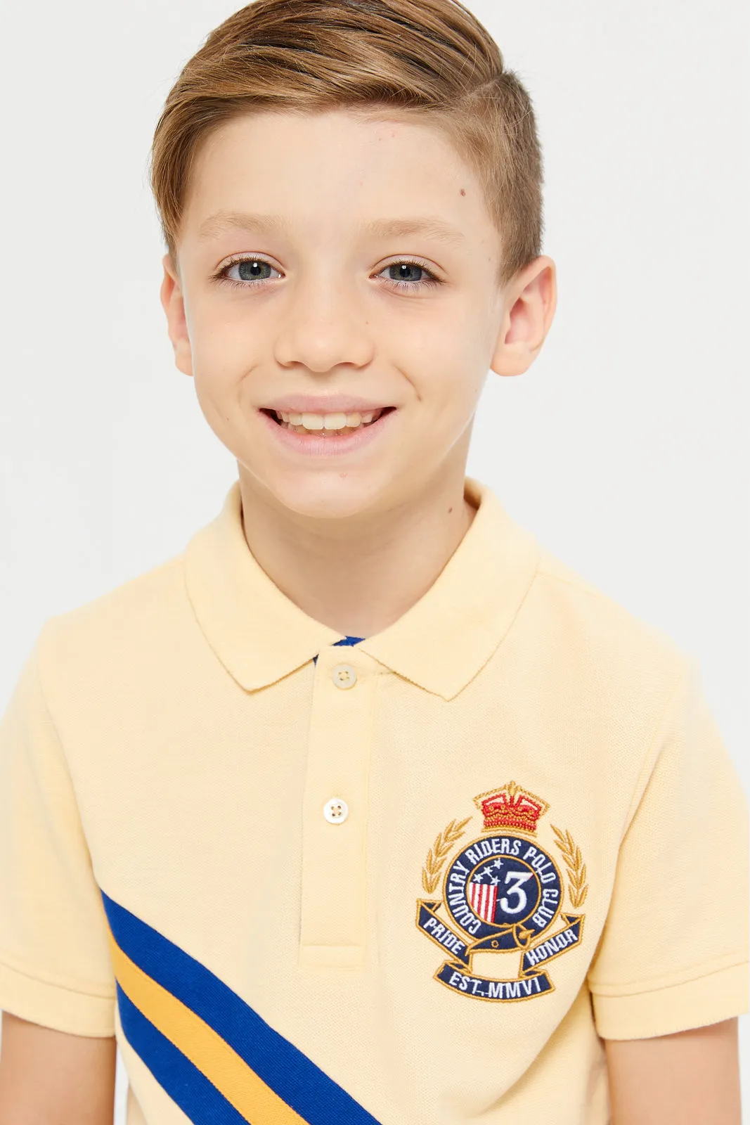 Boys Yellow Embroidered Polo T-Shirt