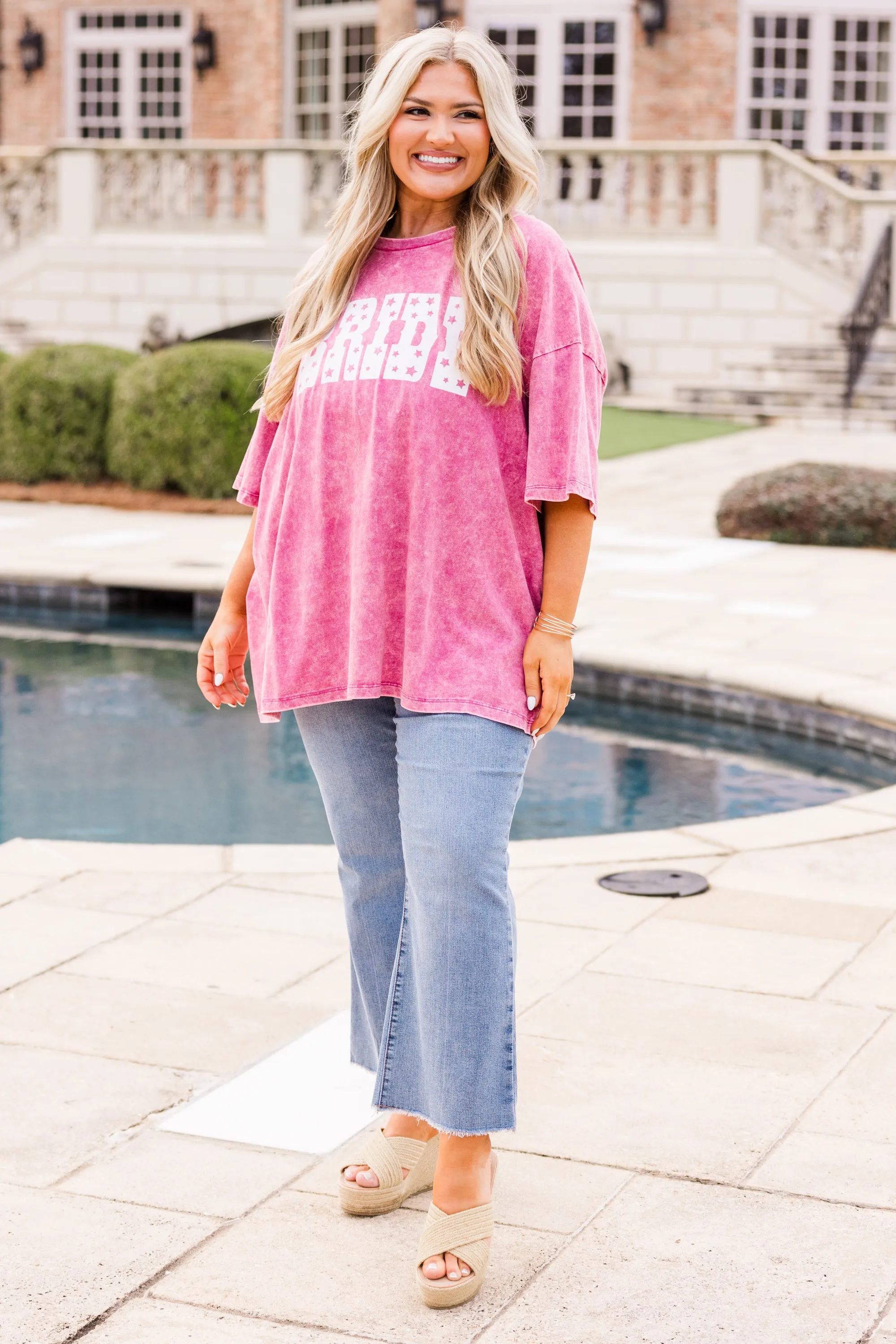 Bride To Be Acid Wash Boyfriend Tee, Rose