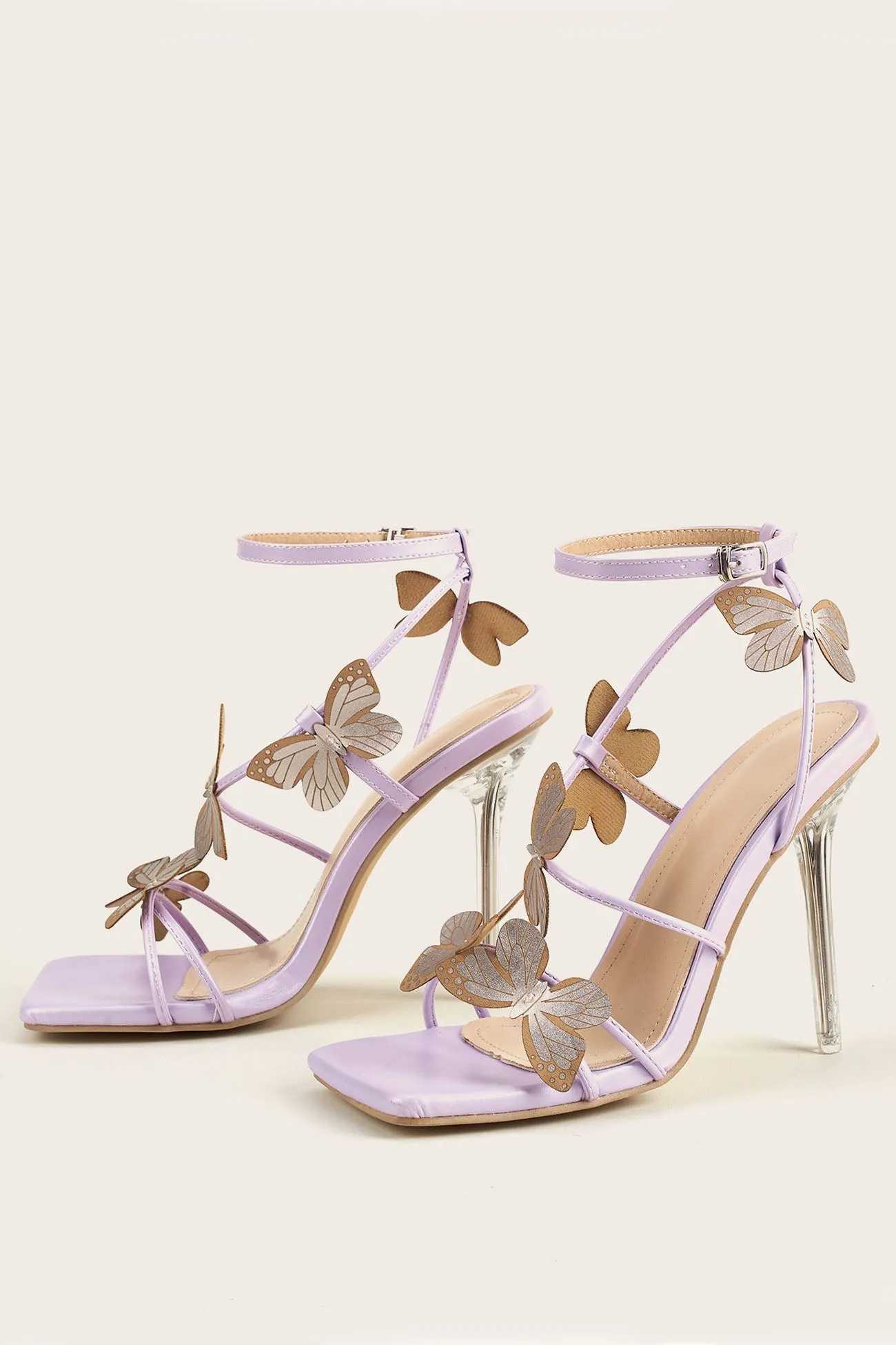 Butterfly Square Toe Ankle Strap Stiletto High Heels