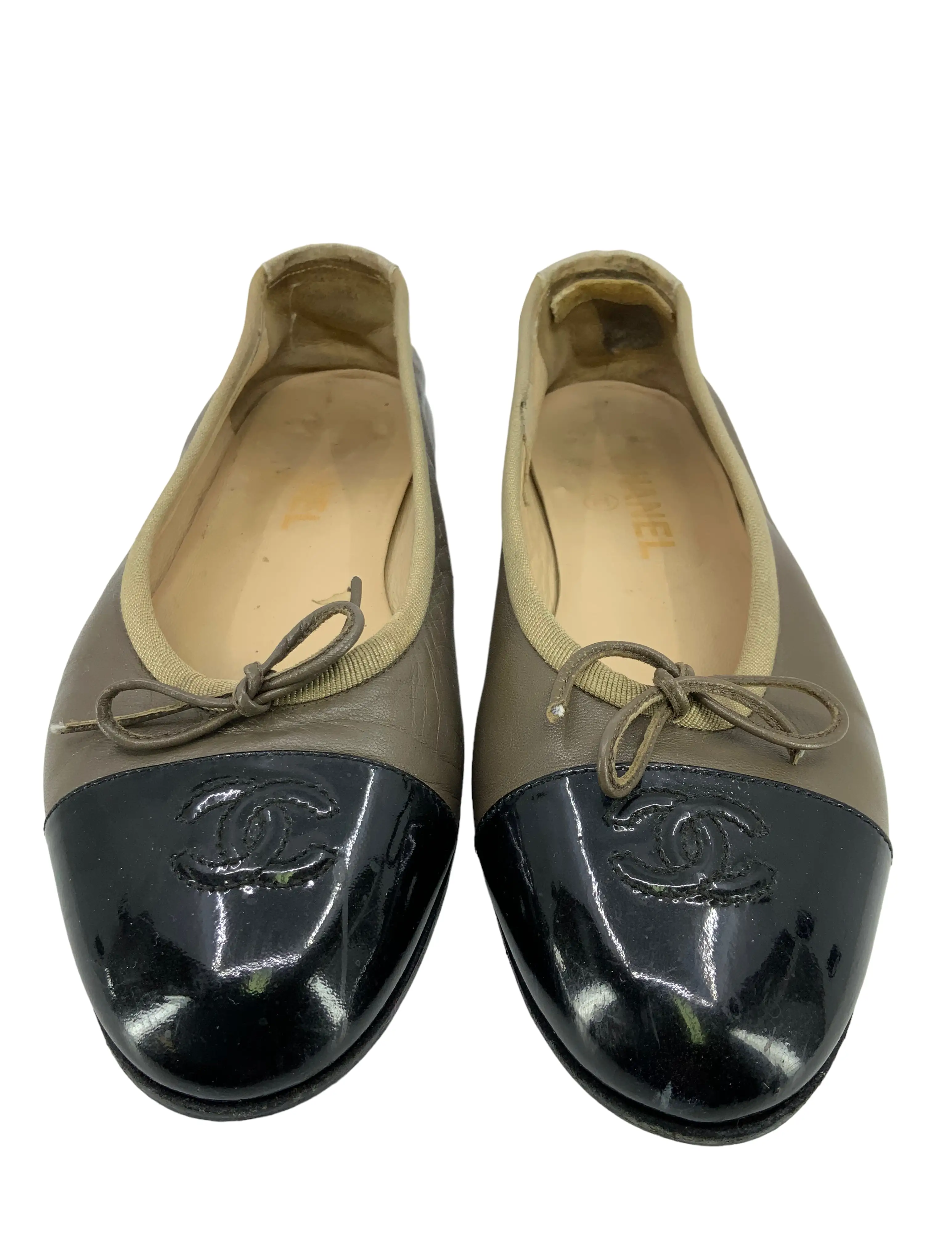 CHANEL Lambskin Leather CC Cap Toe Ballet Flats Size 8