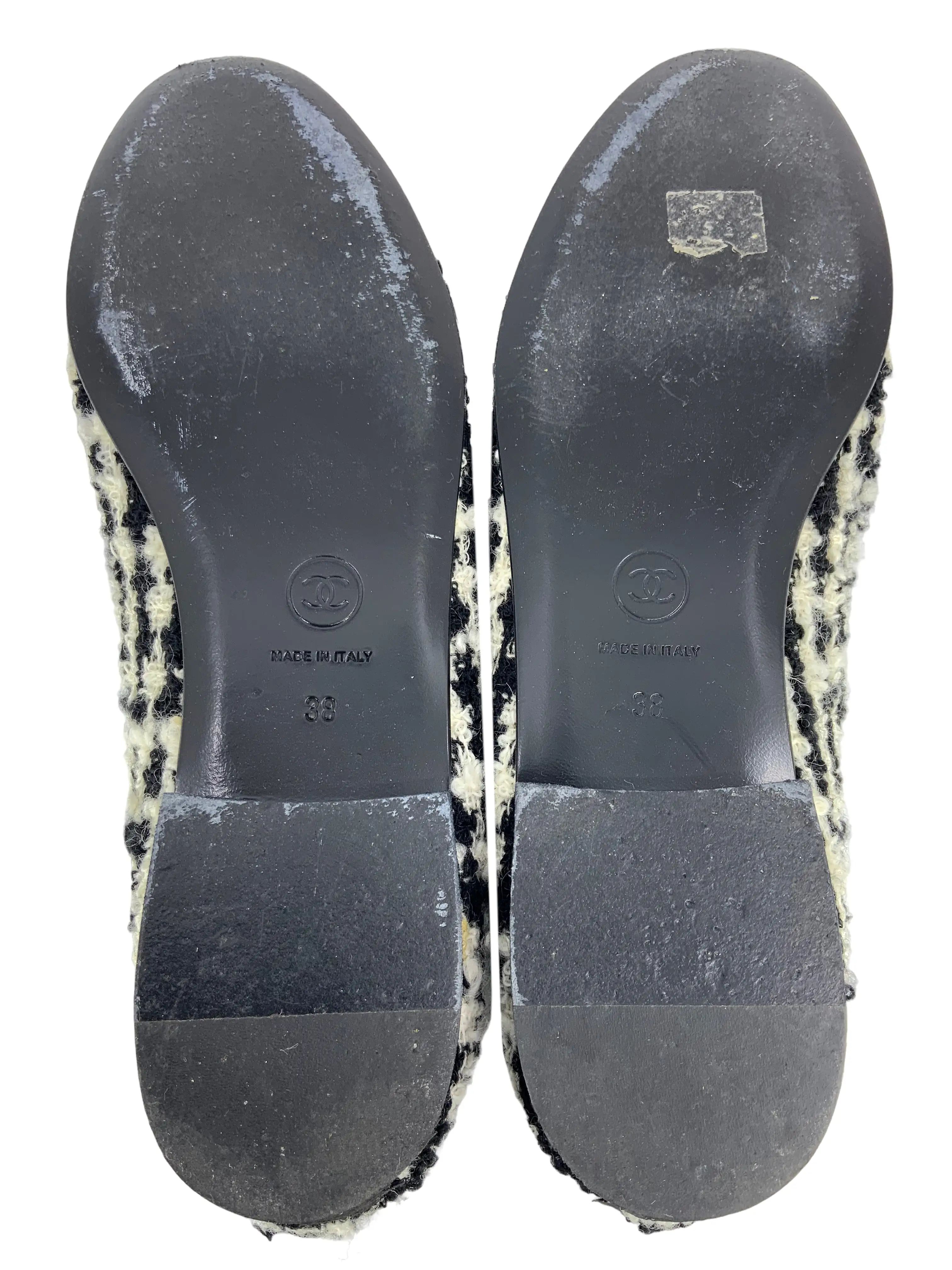 Chanel Tweed CC Logo Cap Toe Ballerina Flats Size 8