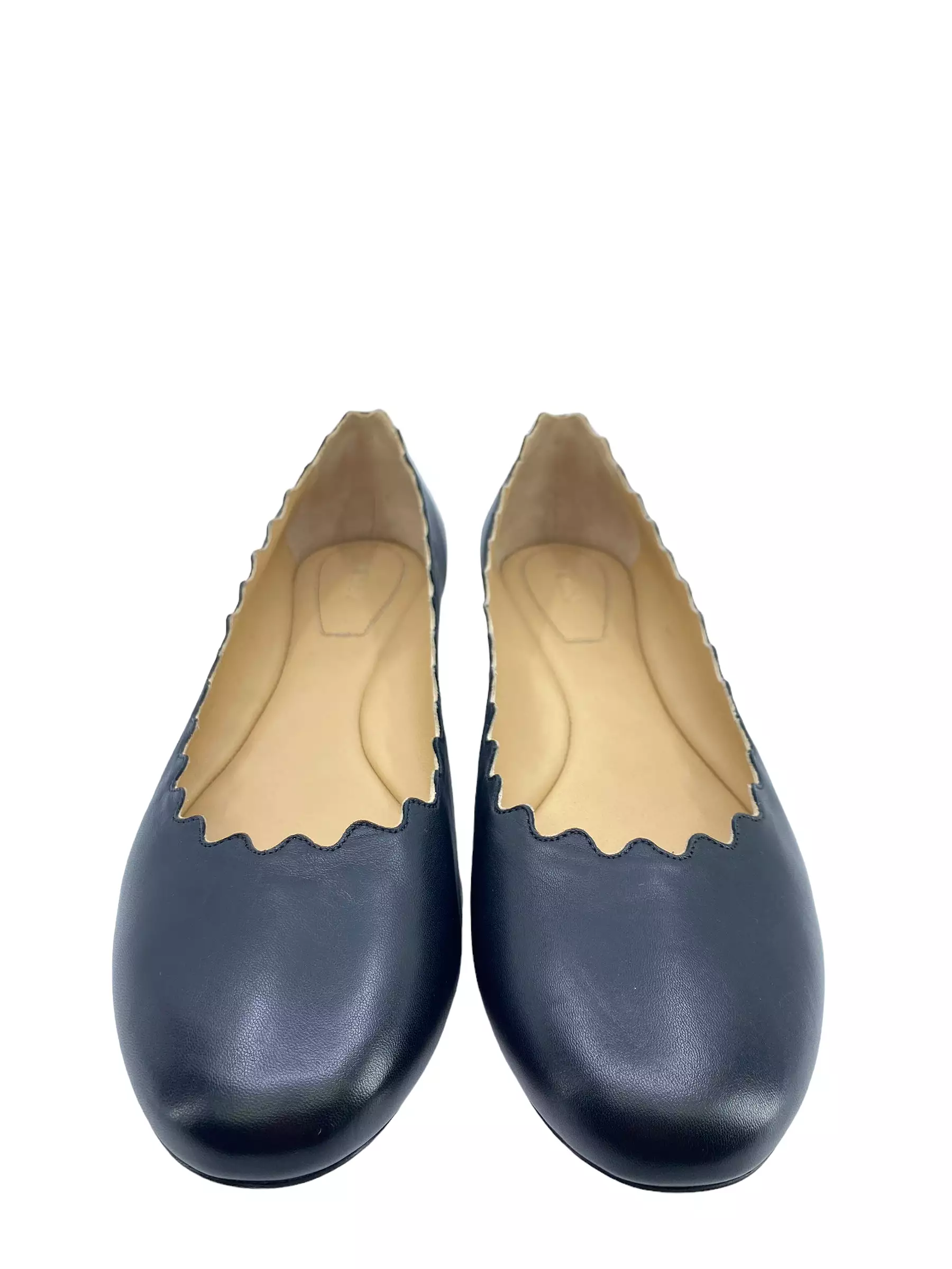 Chloe Lauren Scalloped Leather Ballet Flats Size IT 38.5