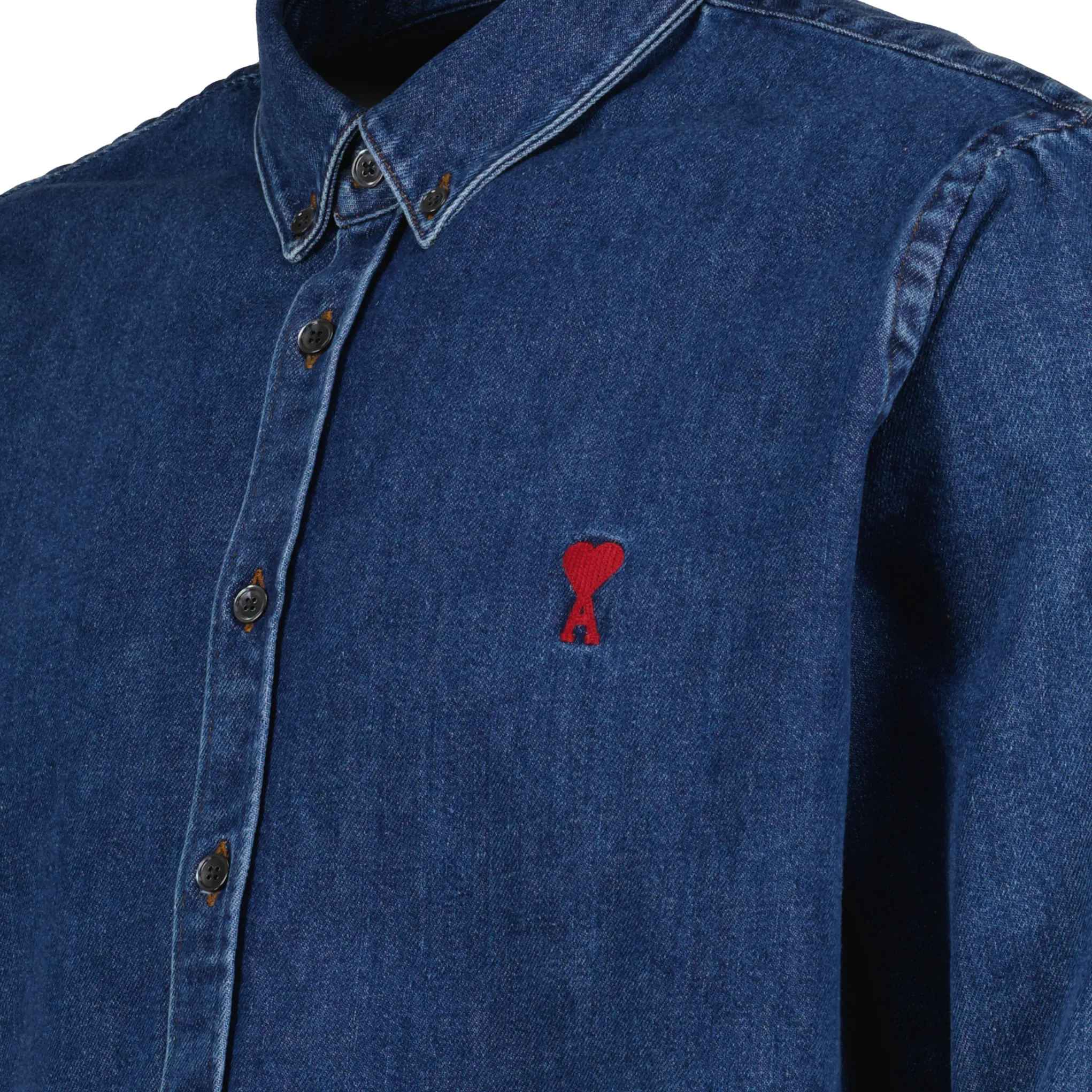 Classic Blue Denim Shirt With Heart Patch