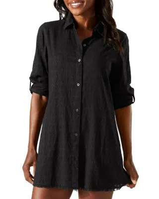 Clip Jacquard Shirt Swim Cover Up