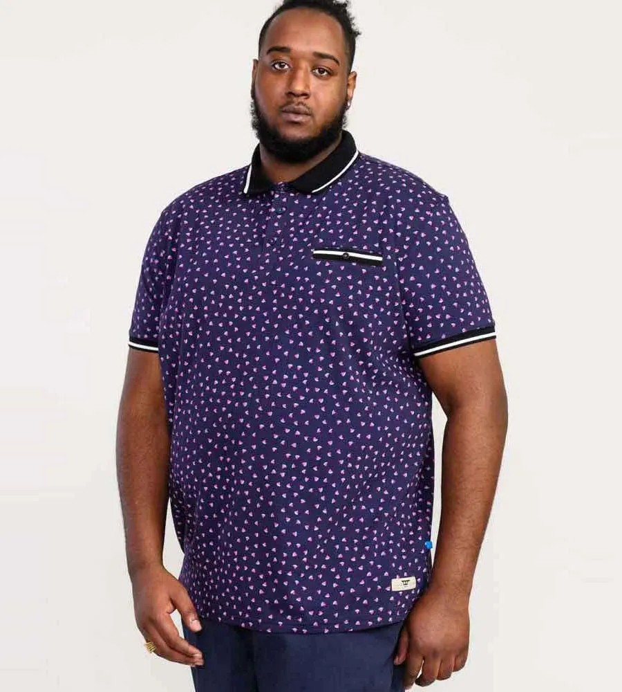 D555 Big Mens Melon Print Polo Shirt With Contrasting Trims (ROVER)