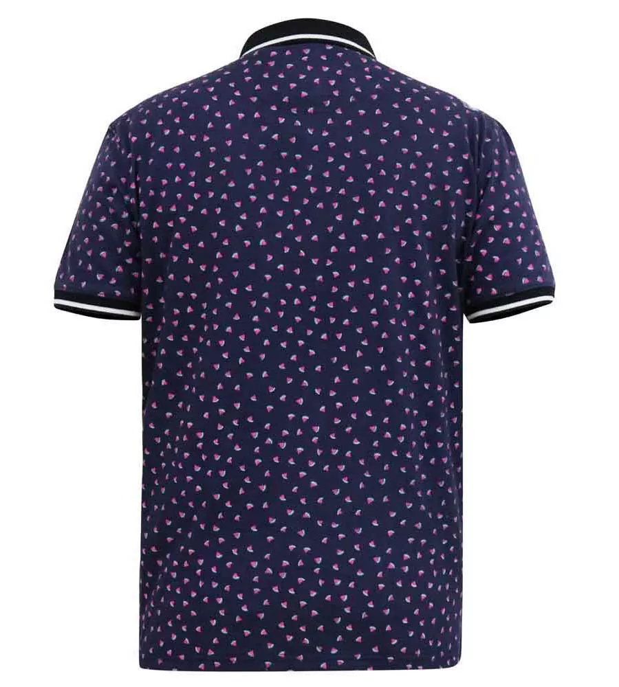 D555 Big Mens Melon Print Polo Shirt With Contrasting Trims (ROVER)