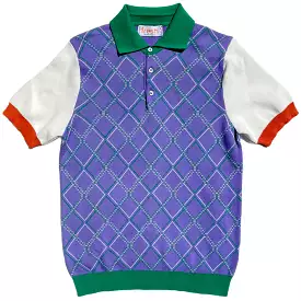 FRESH Argyle Extra Fine Crepe Cotton Knitted Polo in Purple