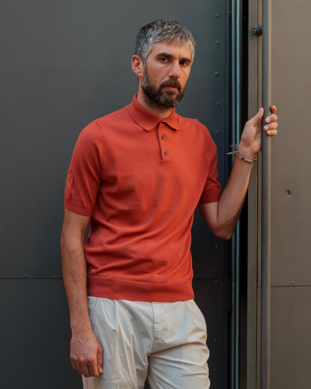 FRESH Extra Fine Crepe Cotton Knitted Polo in Cayenne Red