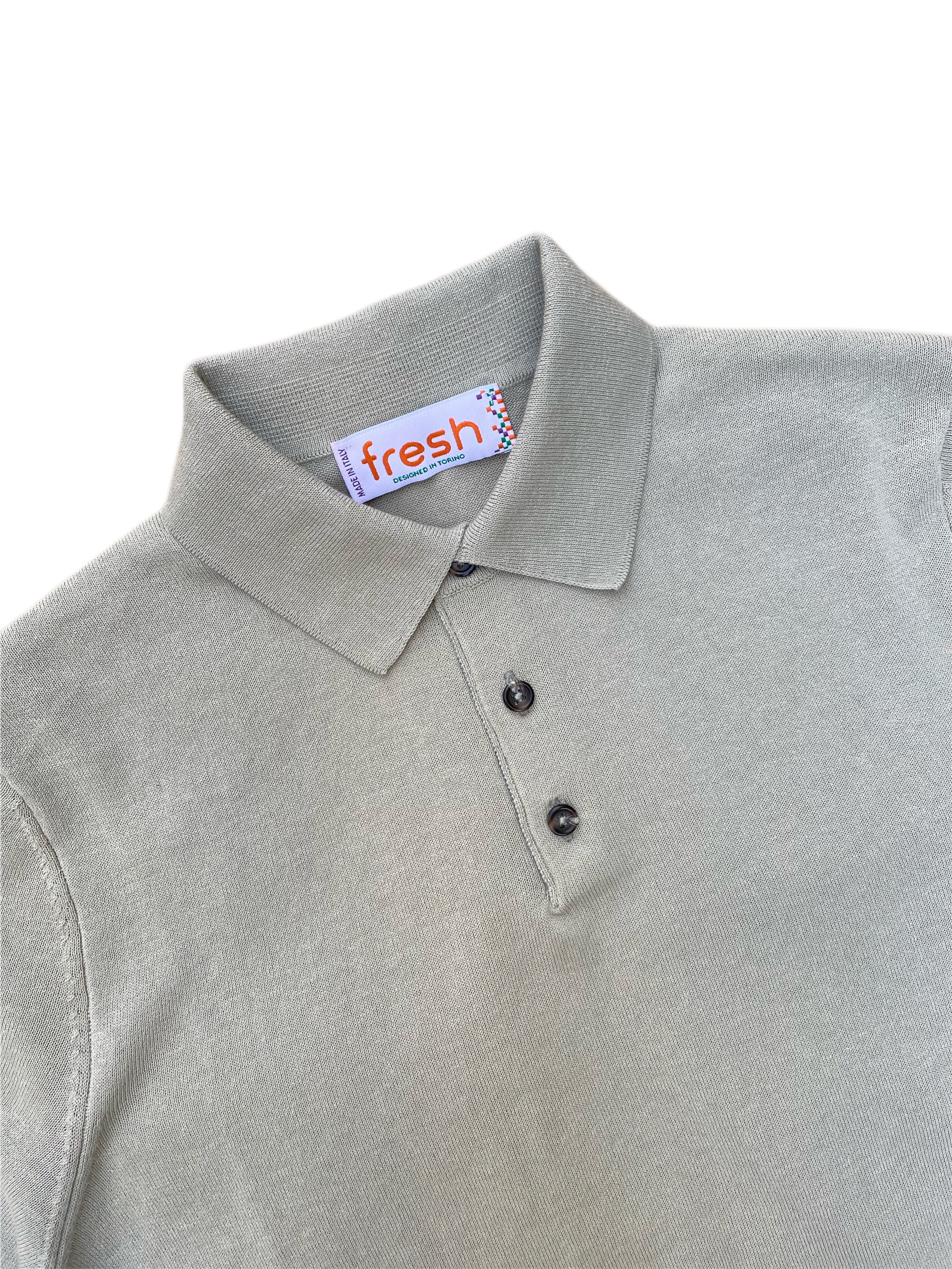 FRESH Extra Fine Crepe Cotton Knitted Polo In Sage