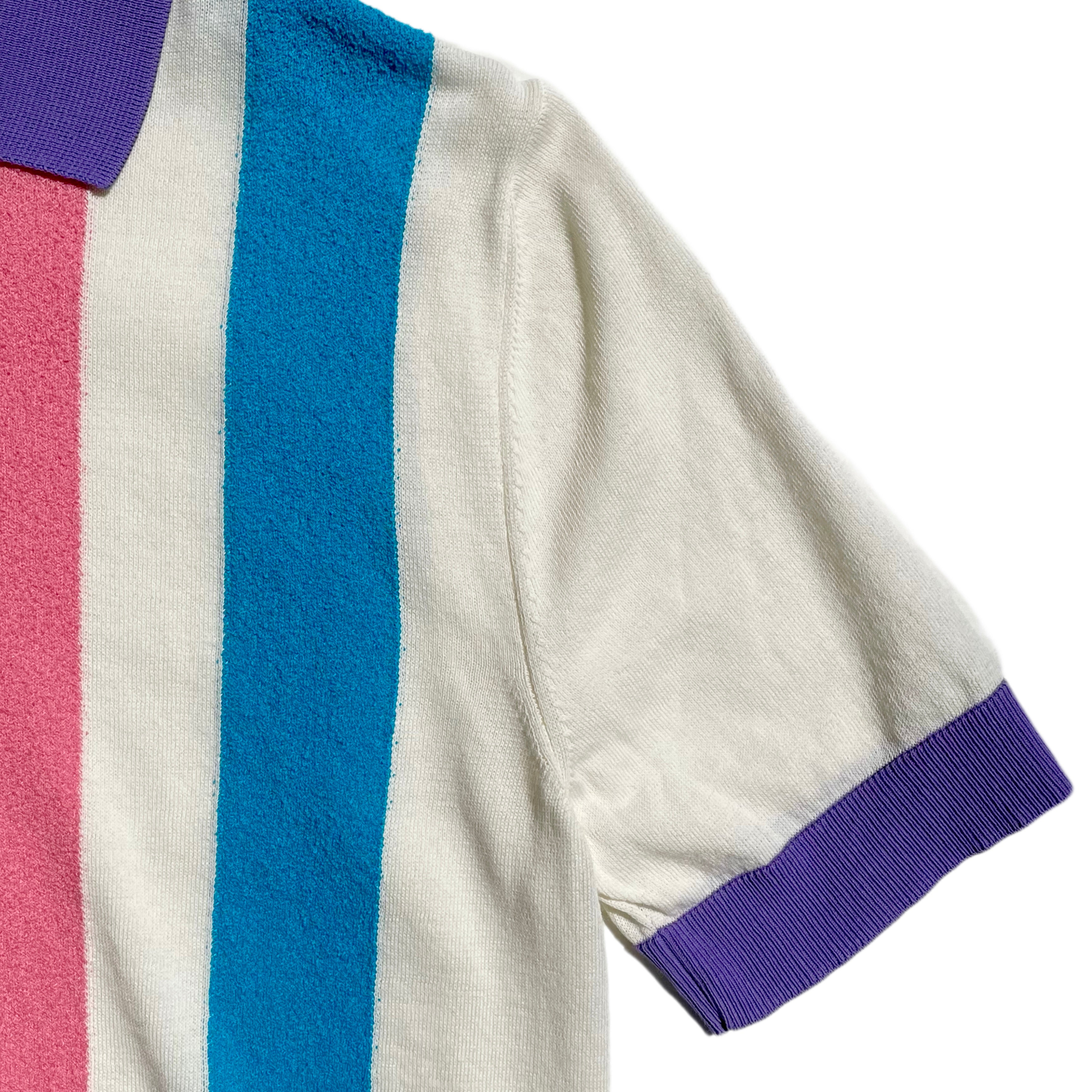 FRESH Fripp Extra Fine Crepe Cotton Knitted Polo in Blue And Pink