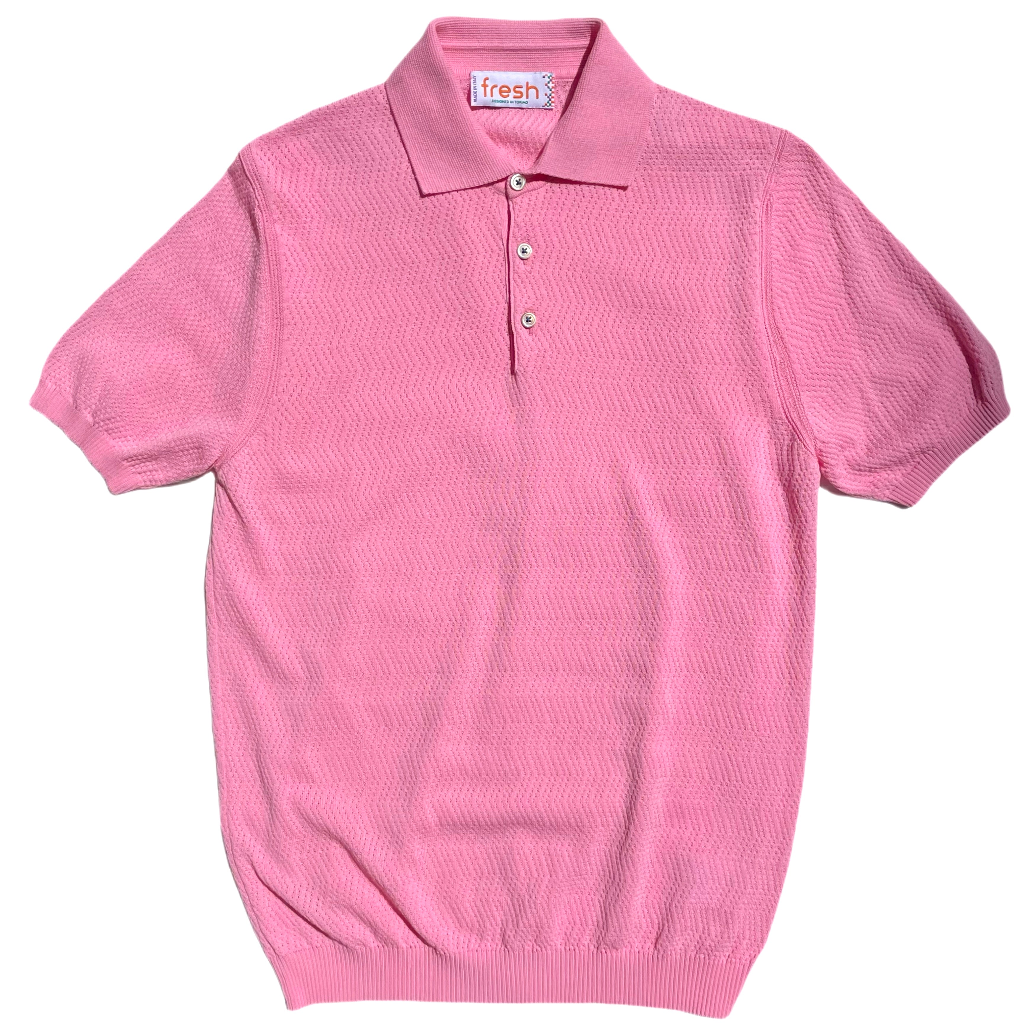 FRESH Hopkins Extra Fine Crepe Cotton Knitted Polo in Pink