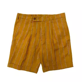 FRESH Linen Striped One-Pleat Shorts In Gold