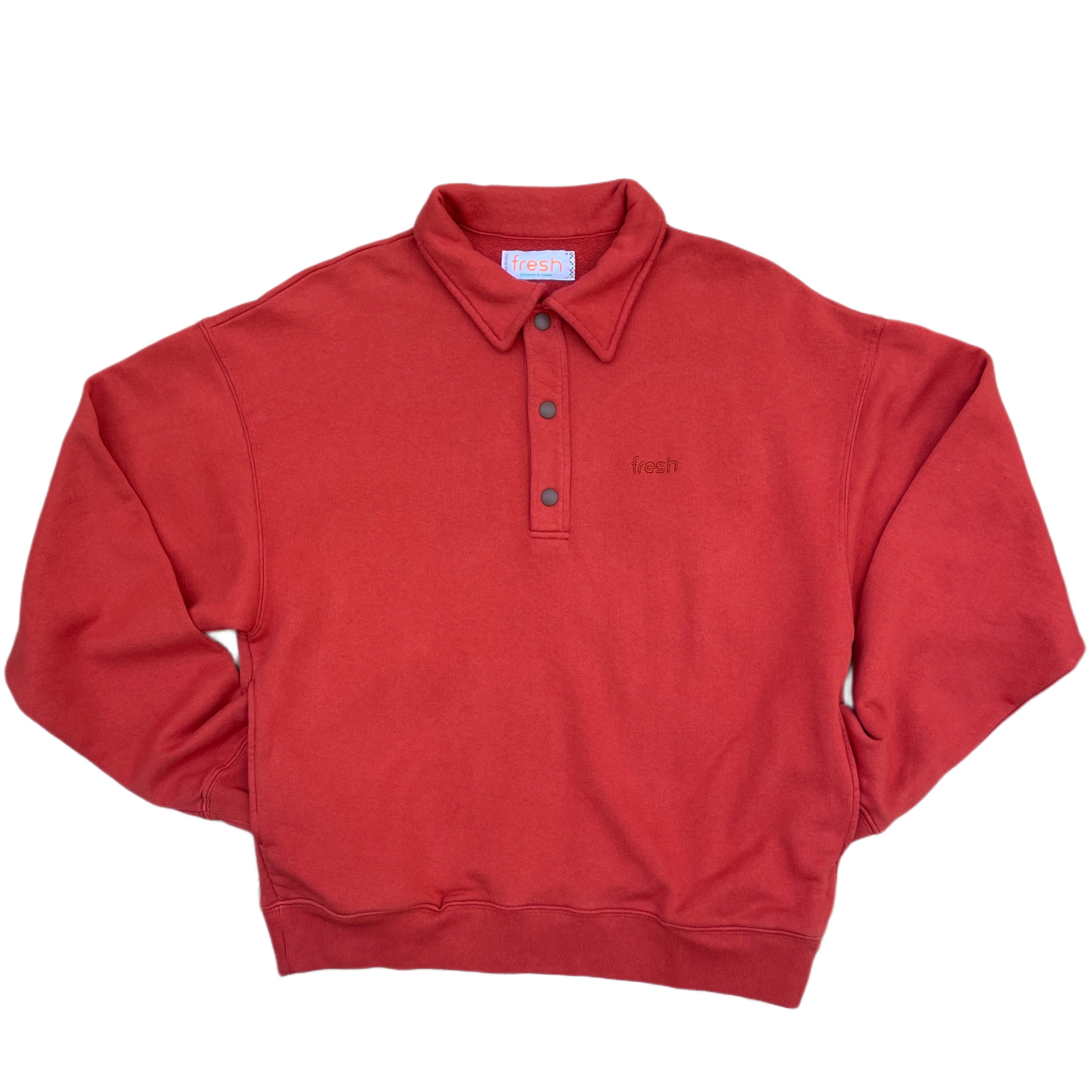 FRESH Mike Cotton Polo Sweatshirt in Brick Red