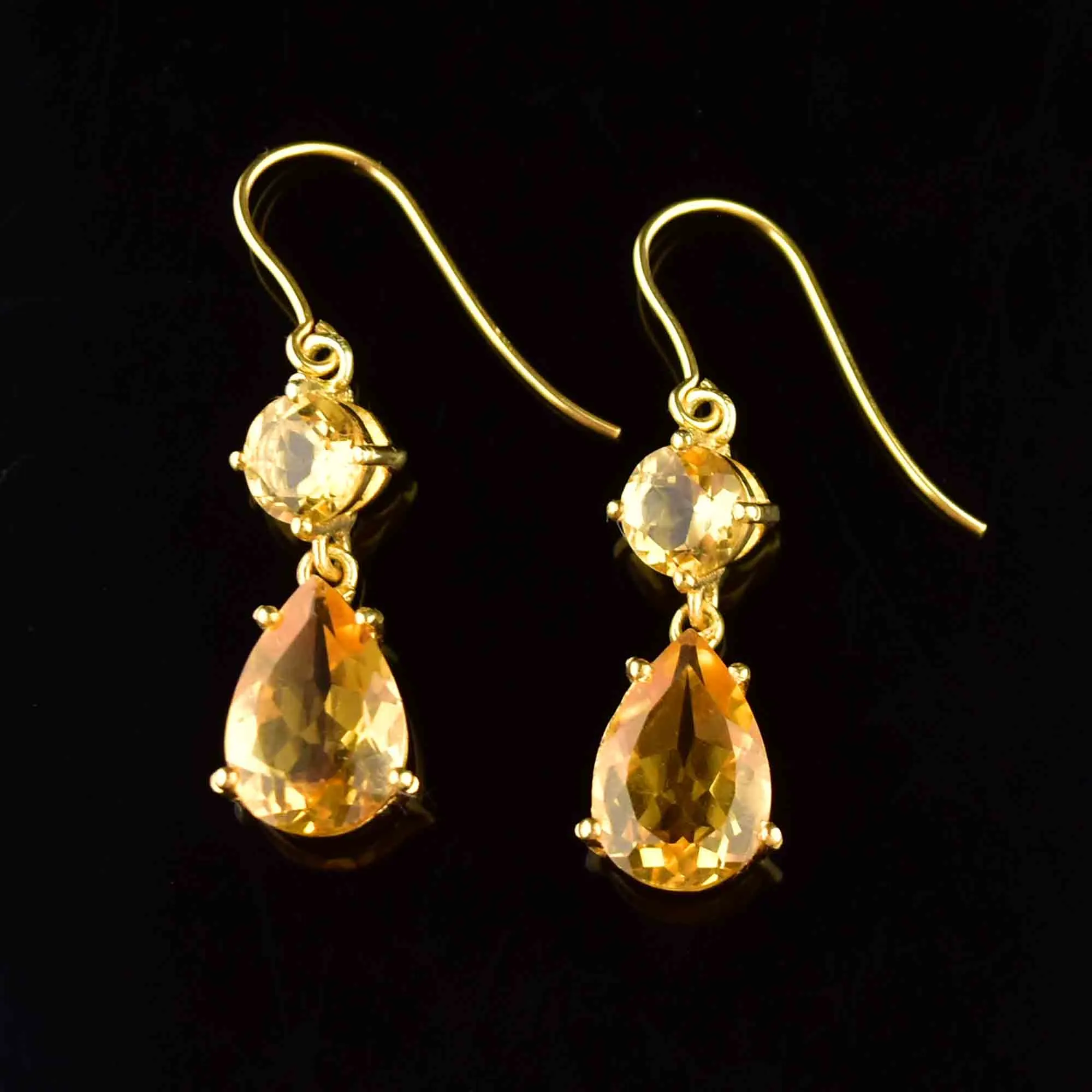 Gold Citrine Teardrop Dangle Earrings