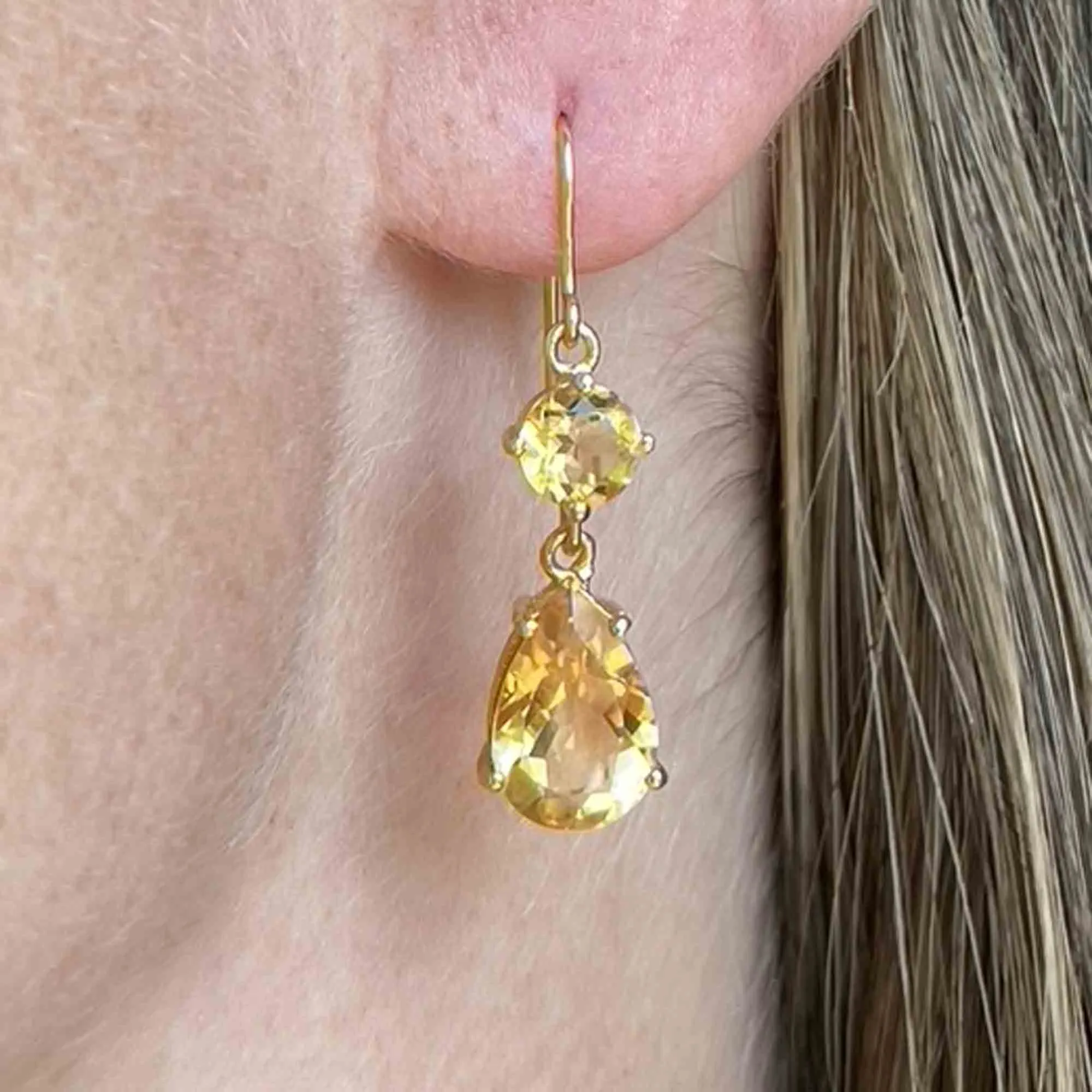 Gold Citrine Teardrop Dangle Earrings