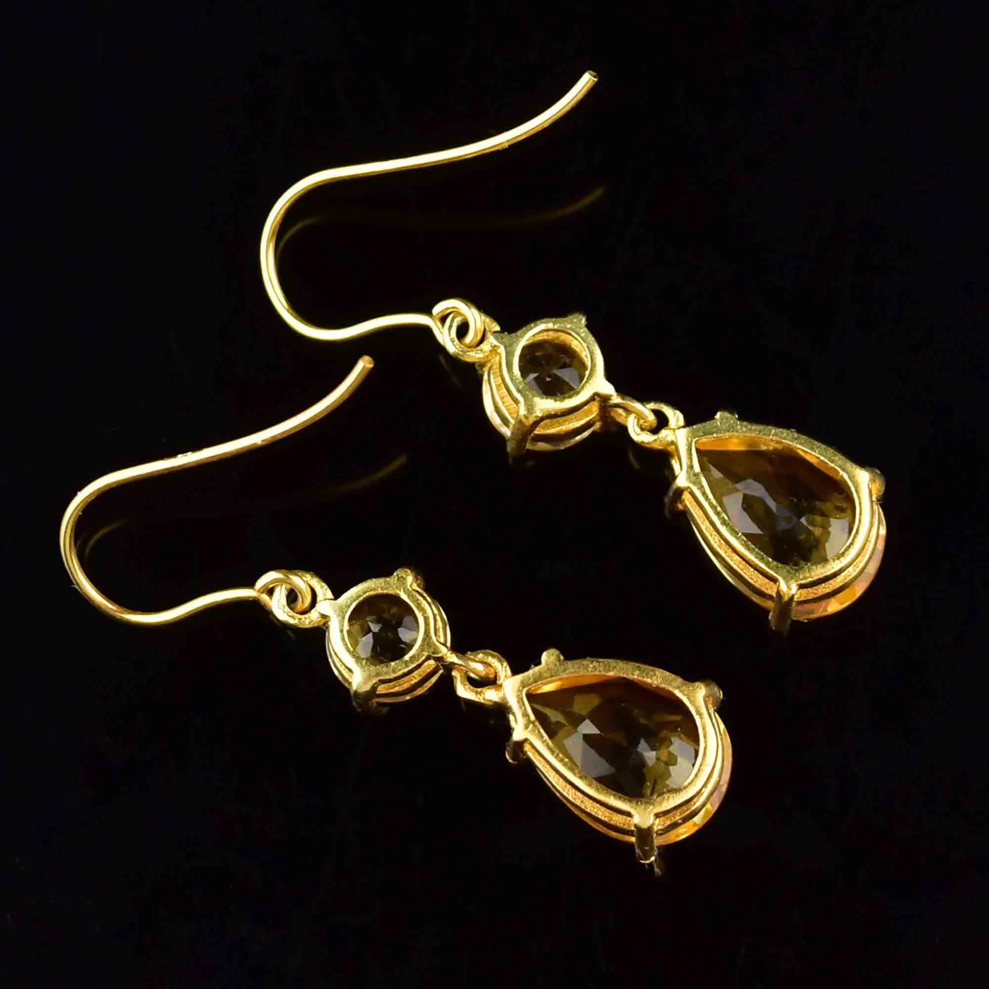 Gold Citrine Teardrop Dangle Earrings