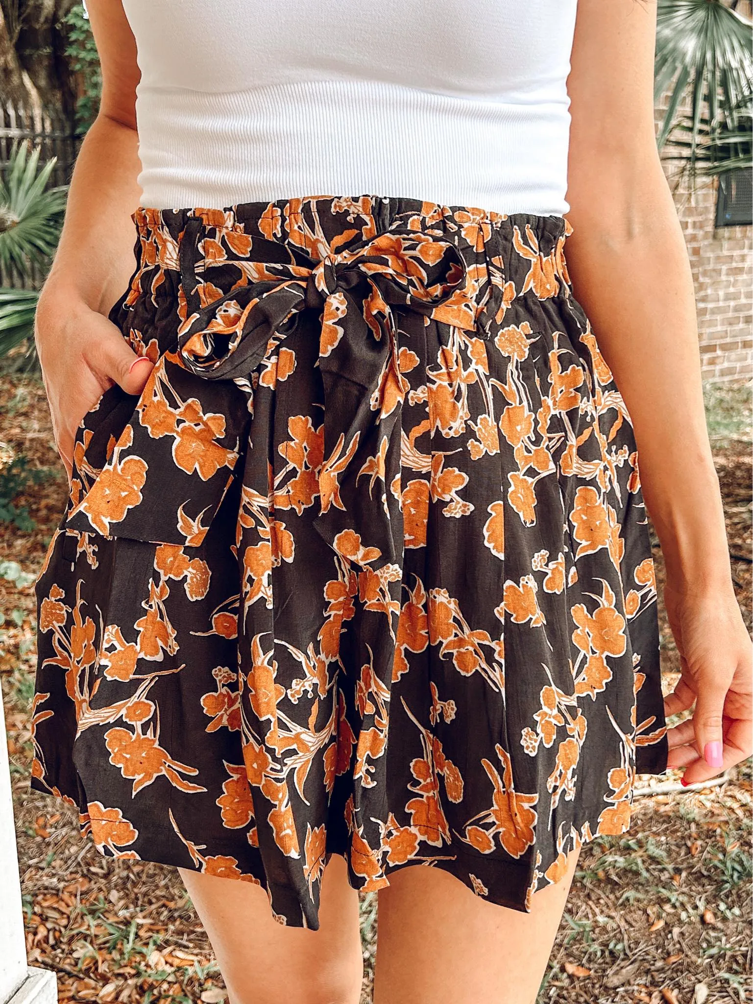 Golden Floral Printed Shorts | Black