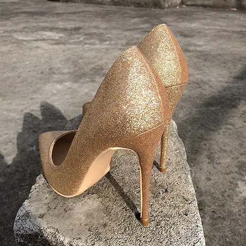 Golden Glitter High Heel Pumps