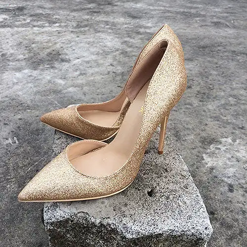 Golden Glitter High Heel Pumps