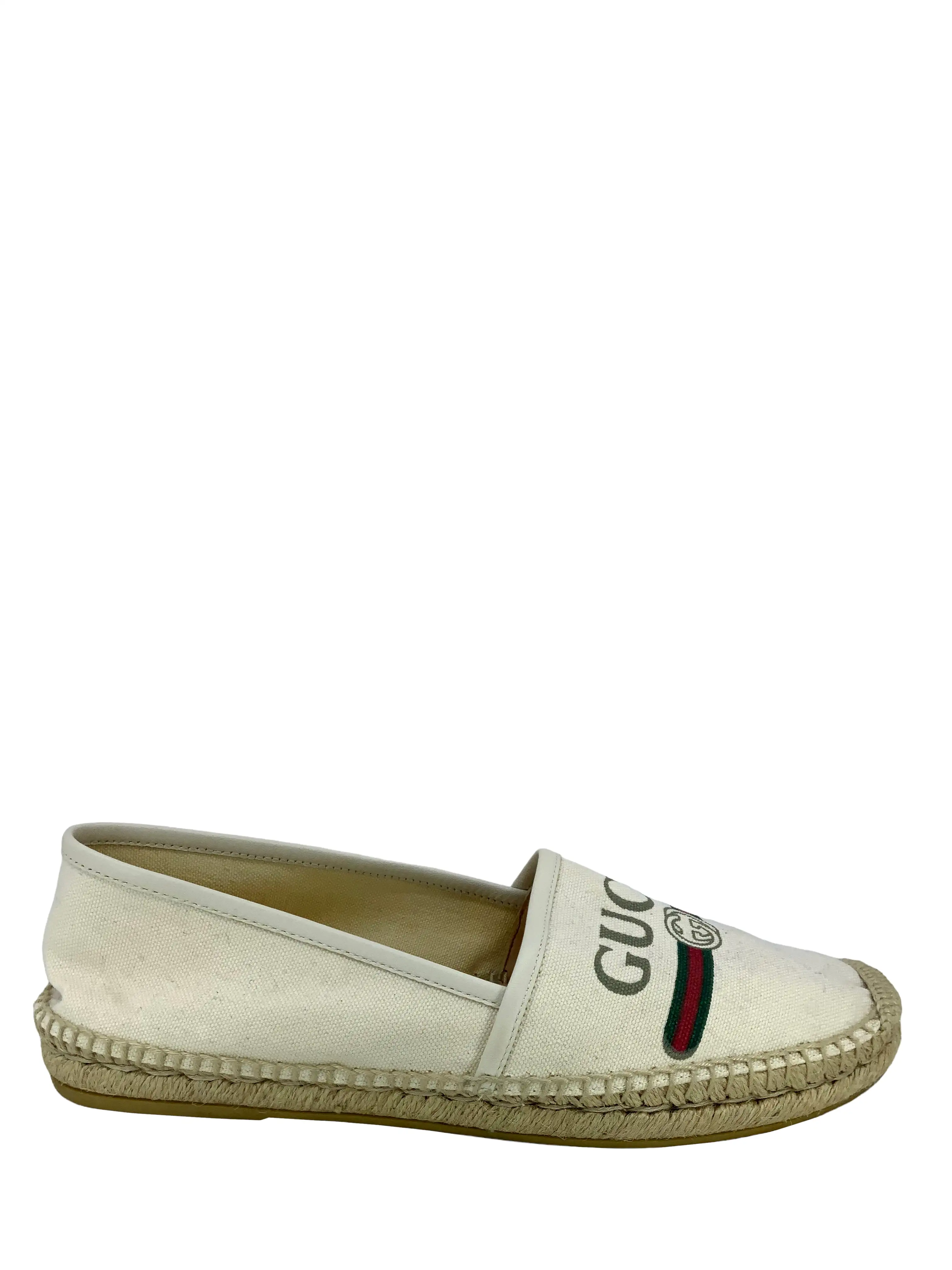 GUCCI Printed Logo Canvas Espadrille Flats Size 10