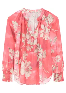 Gustav Annsofie Shirt 52644 Skjorte - Coral W. Beige Flower Print