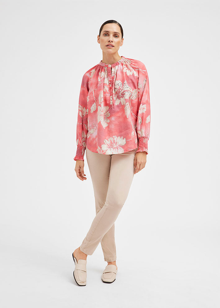 Gustav Annsofie Shirt 52644 Skjorte - Coral W. Beige Flower Print