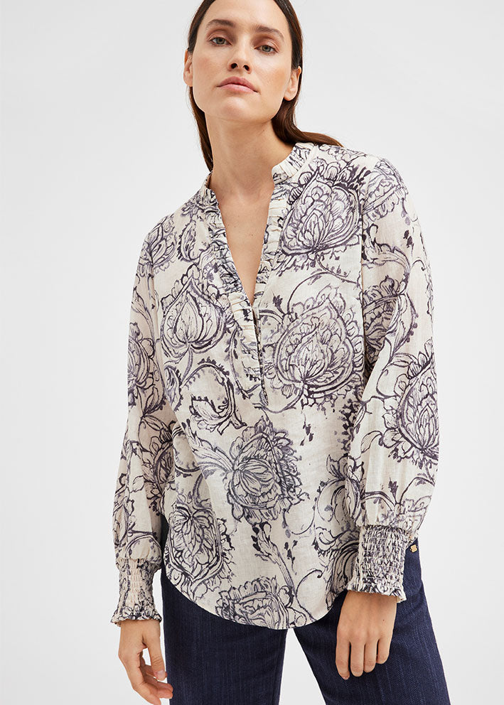 Gustav Carmen shirt 52608 Skjorte - Blue Nigth Leaves Print