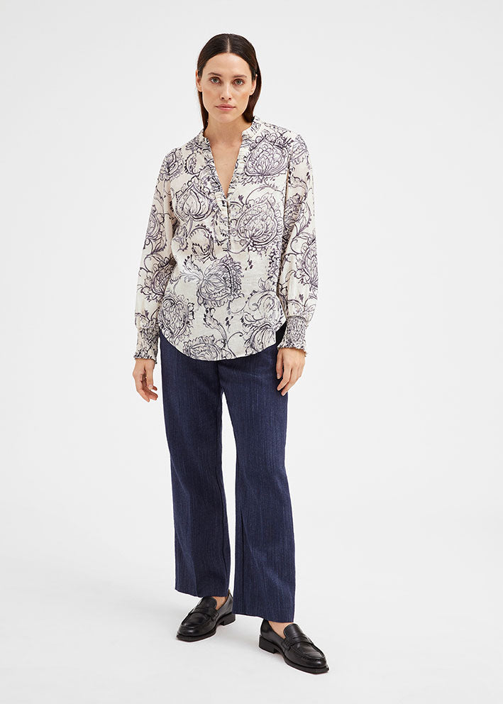 Gustav Carmen shirt 52608 Skjorte - Blue Nigth Leaves Print