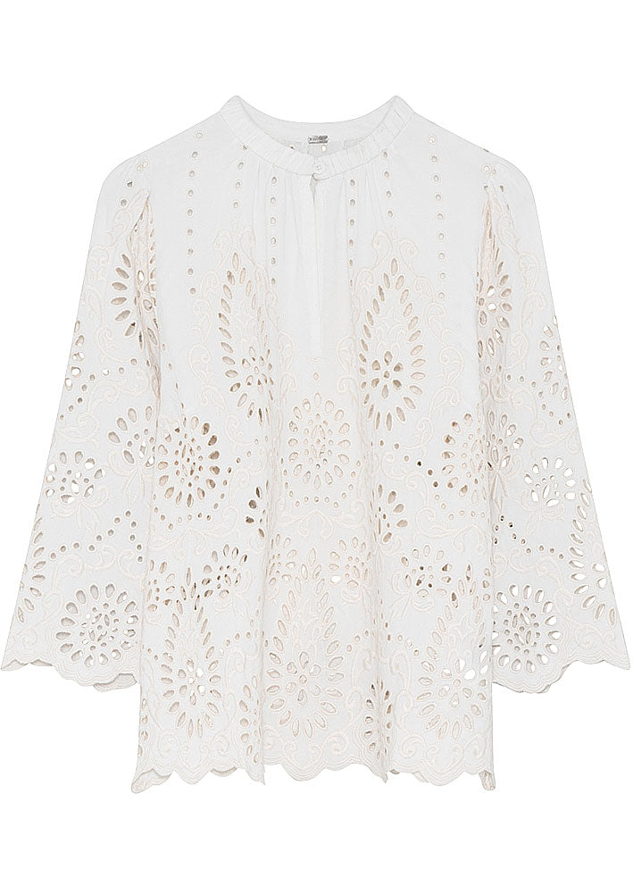 Gustav Janvi Embroidery Anglaise Shirt 52636 Blondebluse - Classic White