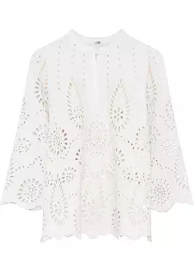 Gustav Janvi Embroidery Anglaise Shirt 52636 Blondebluse - Classic White