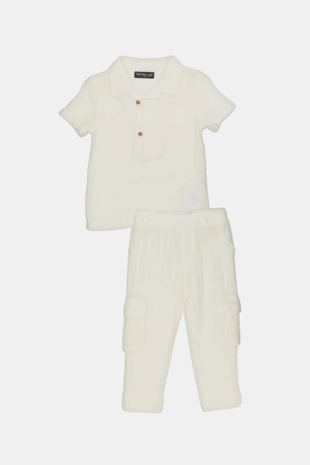 Infant Boys Cream Polo Shirt And Pants Casual Set (2 Piece)