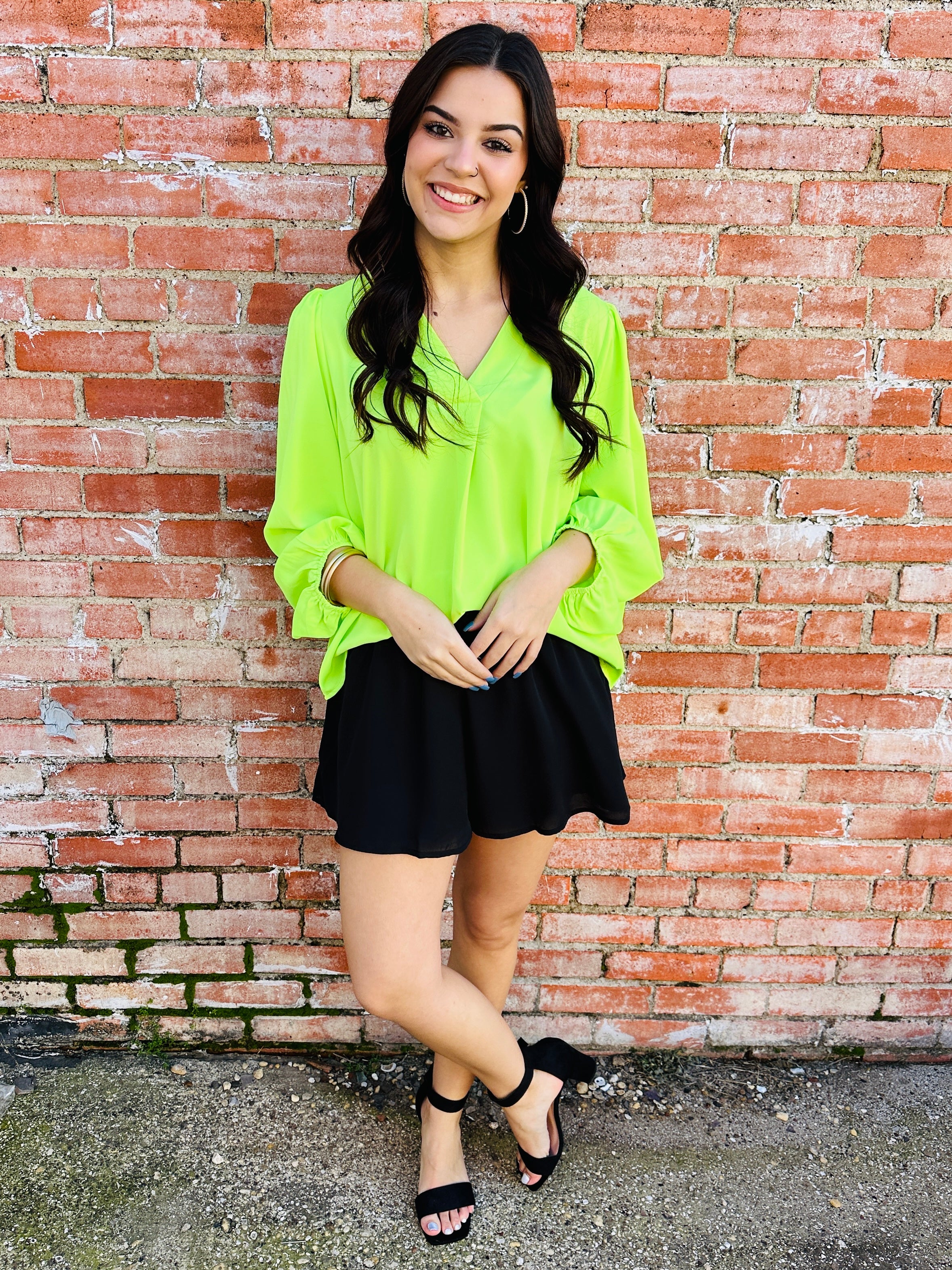 Jamie Balloon Sleeve Top  Neon Yellow