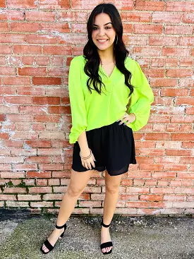 Jamie Balloon Sleeve Top  Neon Yellow