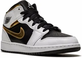 Jordan Kids Air Jordan 1 Mid White Gold Black sneakers