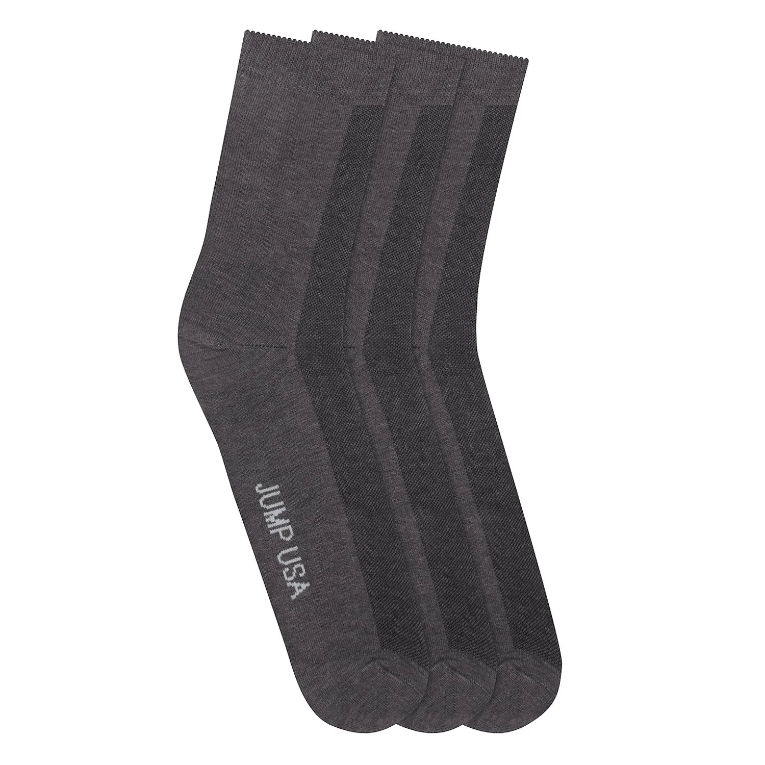 JUMP USA Men's Cotton Calf Length Bamboo Sweat Proof, Padded Socks, Charcoal - Pack of 3