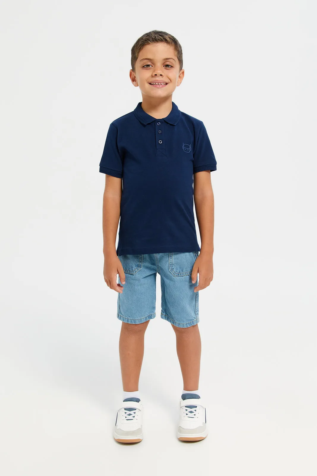 Junior Boys Navy Basic Tipping Polo T-Shirt