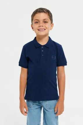 Junior Boys Navy Basic Tipping Polo T-Shirt