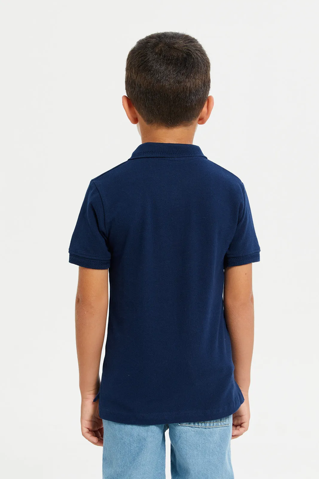 Junior Boys Navy Basic Tipping Polo T-Shirt