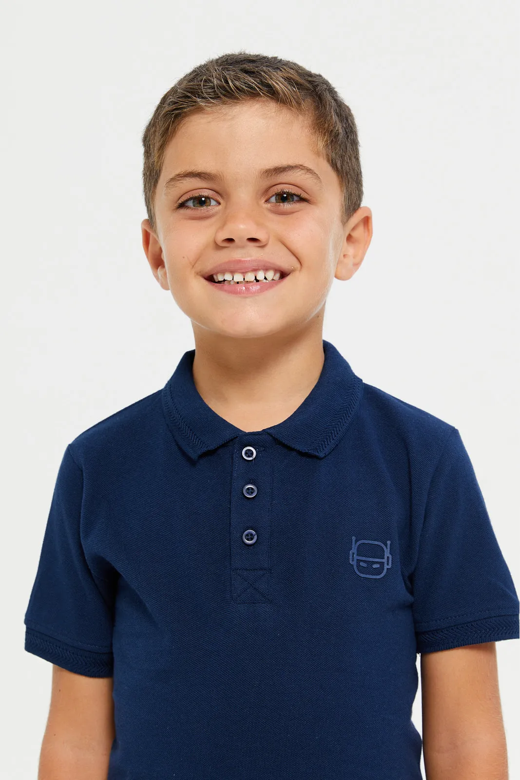 Junior Boys Navy Basic Tipping Polo T-Shirt