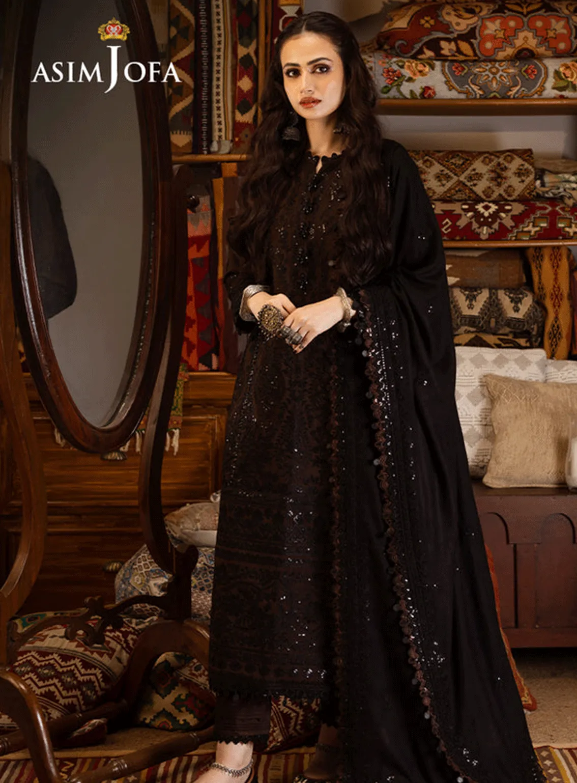 Kashmiri Taanka By Asim Jofa Embroidered Cotton Karandi Unstitched 3 Piece Suit - AJ23KT 04