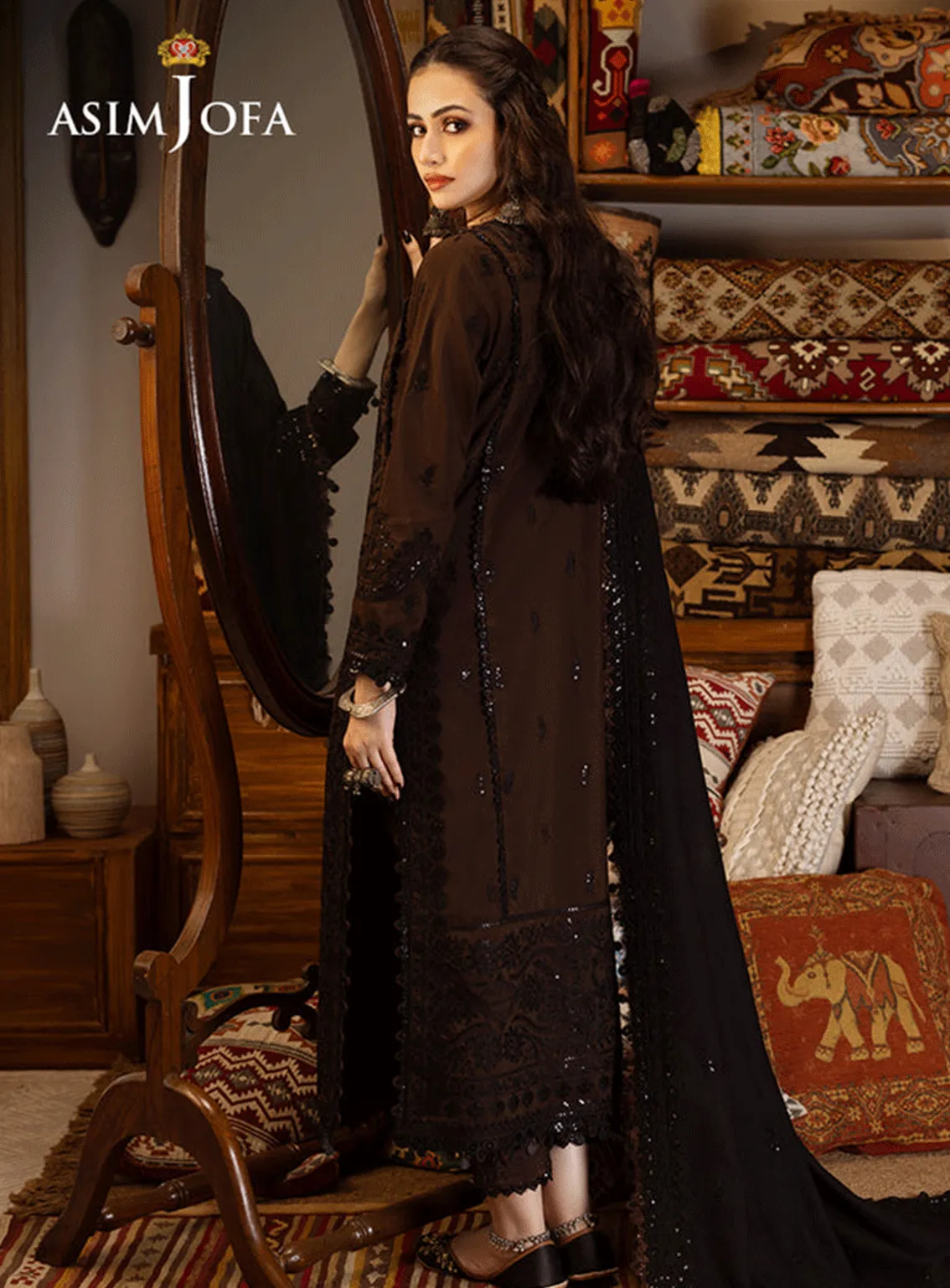 Kashmiri Taanka By Asim Jofa Embroidered Cotton Karandi Unstitched 3 Piece Suit - AJ23KT 04