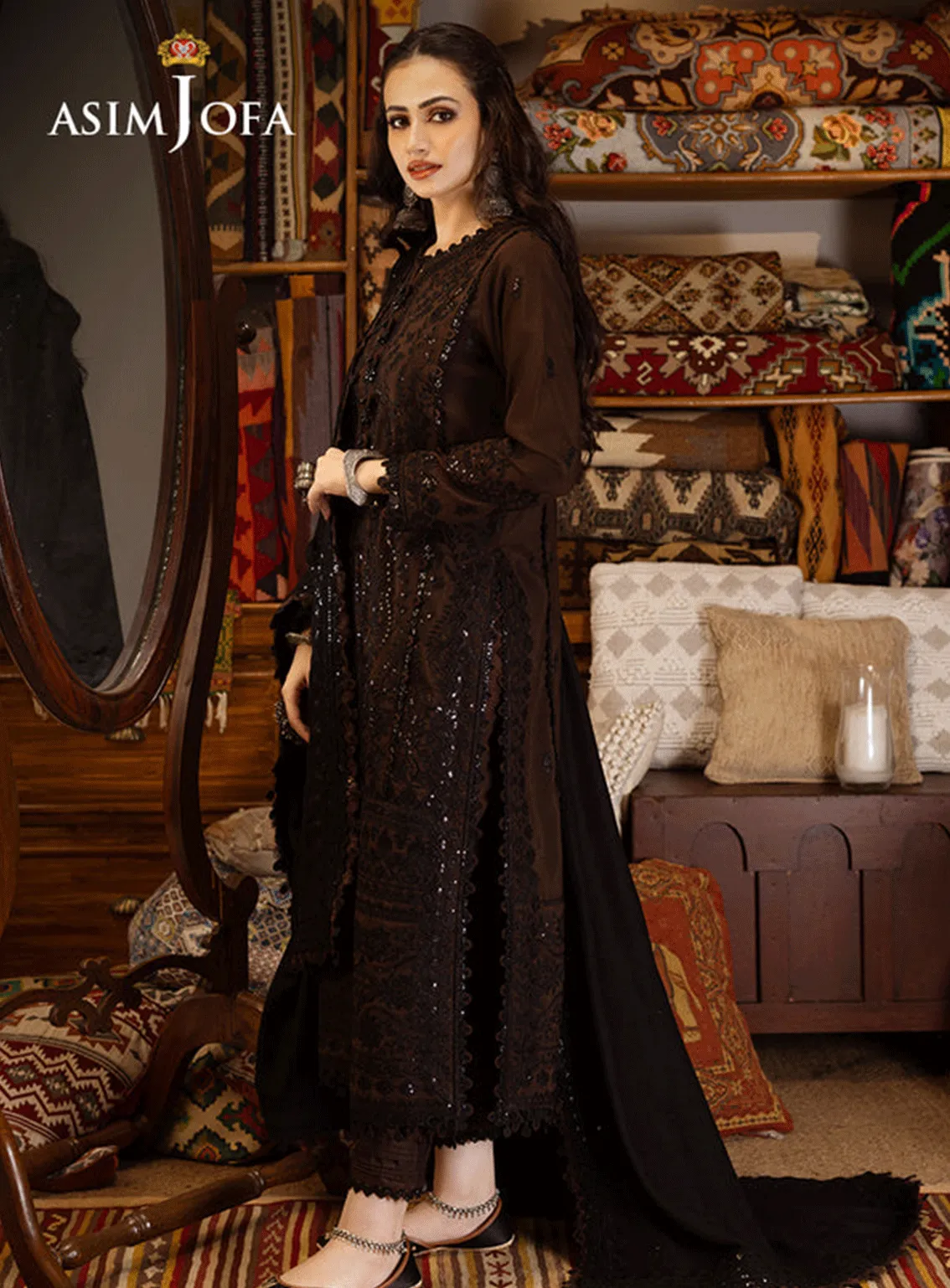 Kashmiri Taanka By Asim Jofa Embroidered Cotton Karandi Unstitched 3 Piece Suit - AJ23KT 04