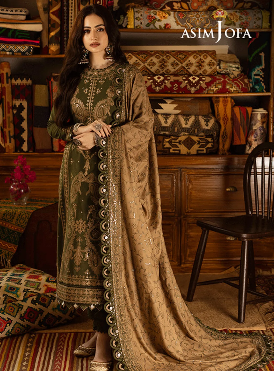 Kashmiri Taanka By Asim Jofa Embroidered Slub Raw Silk Unstitched 3 Piece Suit - AJ23KT 07