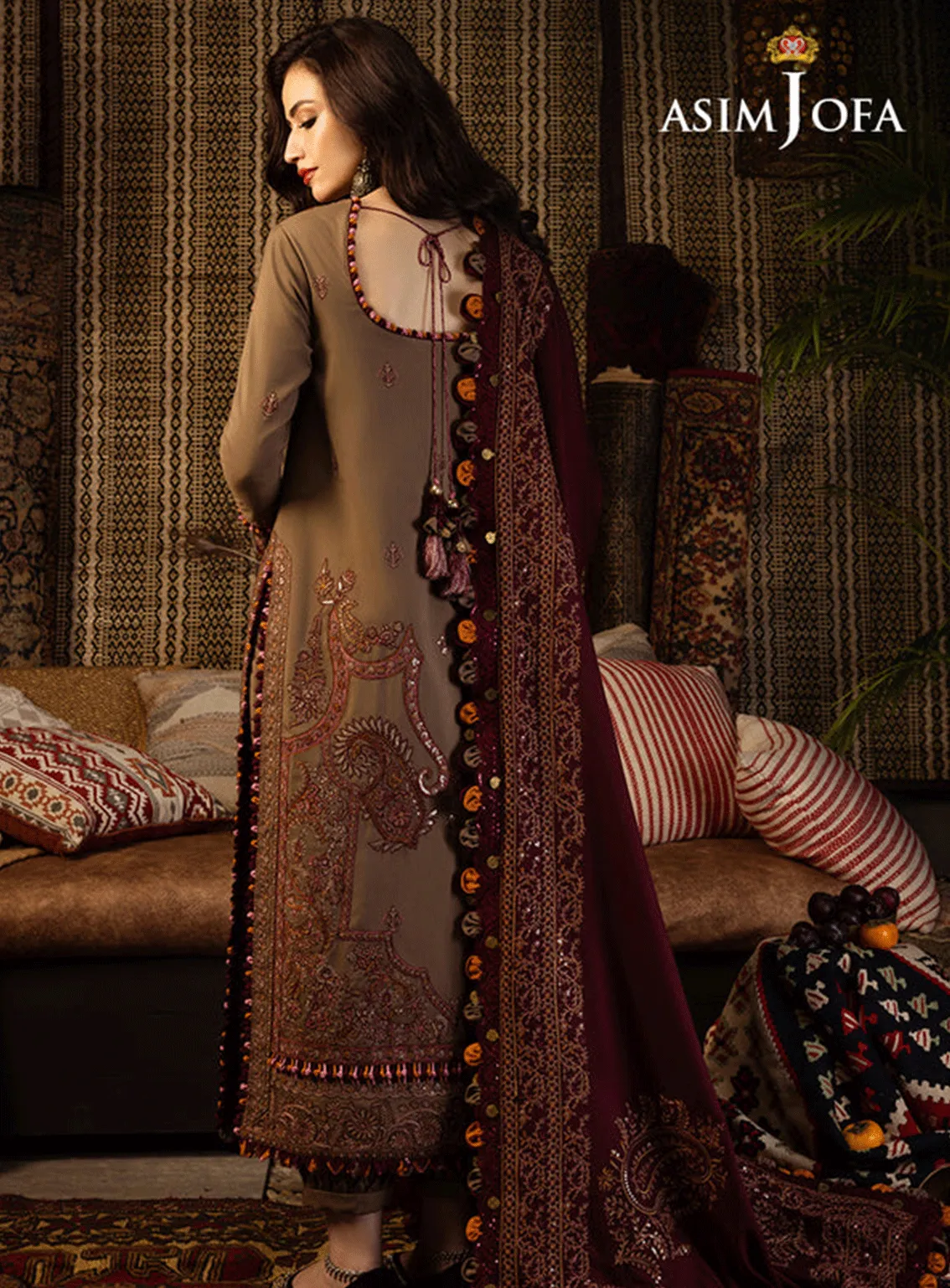 Kashmiri Taanka By Asim Jofa Embroidered Slub Raw Silk Unstitched 3 Piece Suit - AJ23KT 11