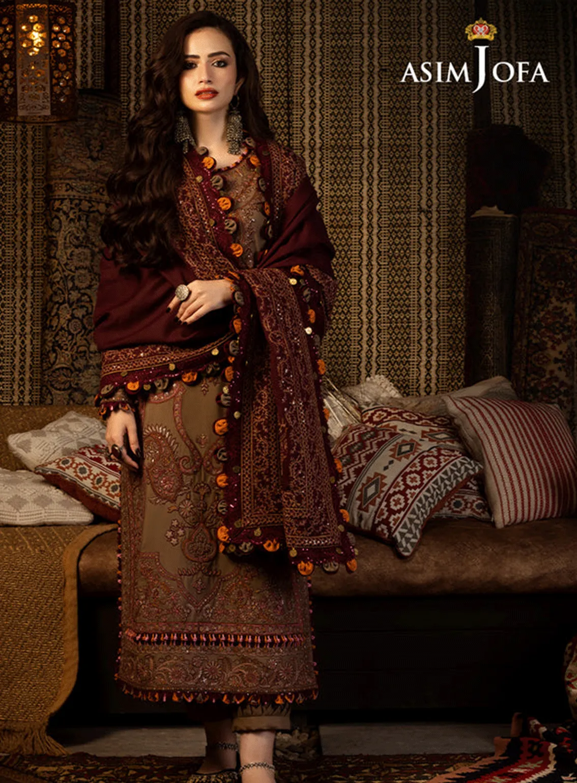 Kashmiri Taanka By Asim Jofa Embroidered Slub Raw Silk Unstitched 3 Piece Suit - AJ23KT 11