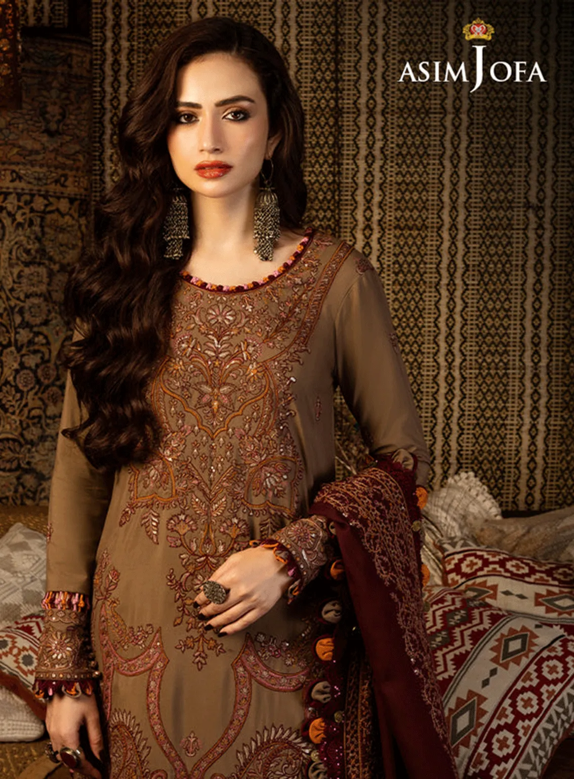 Kashmiri Taanka By Asim Jofa Embroidered Slub Raw Silk Unstitched 3 Piece Suit - AJ23KT 11